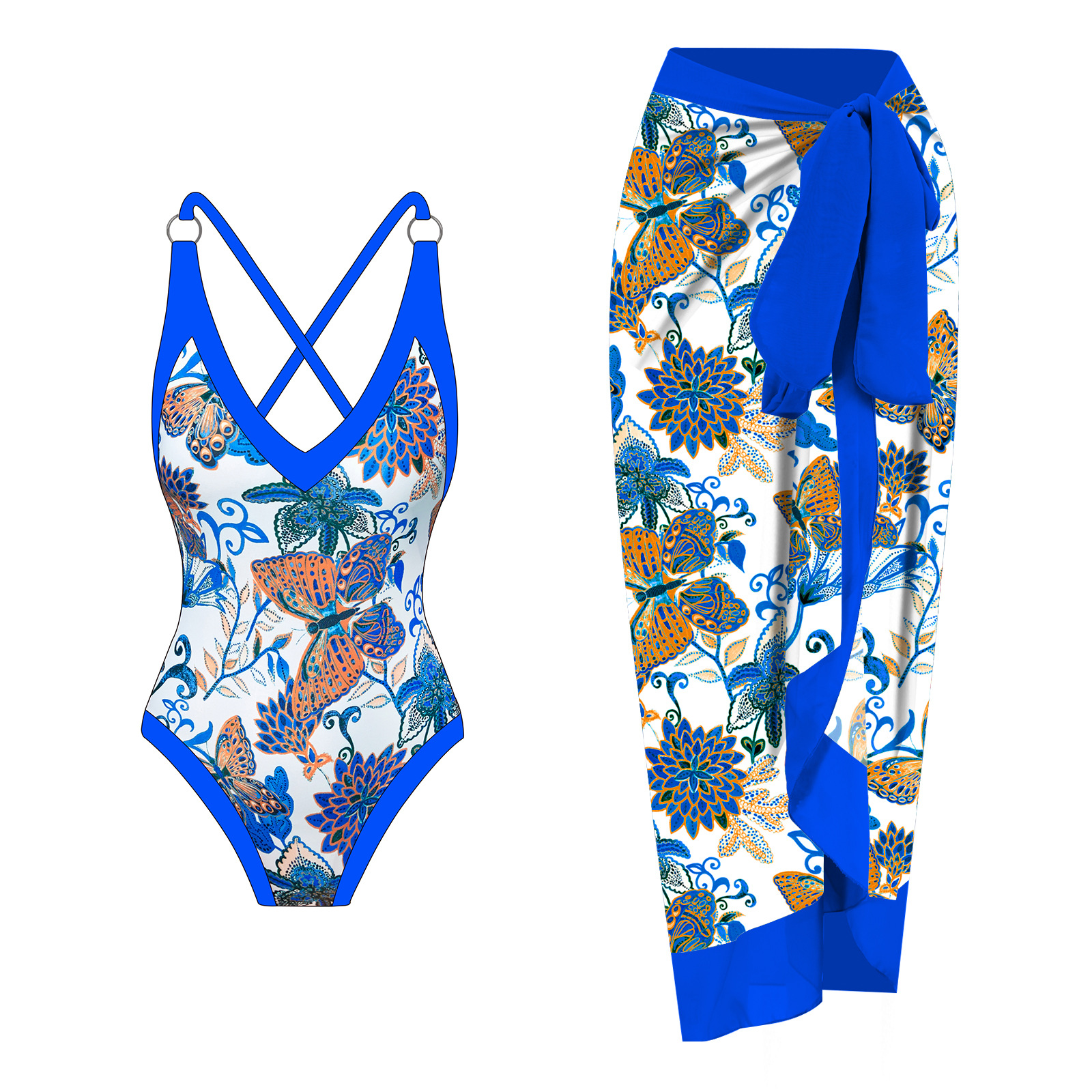 Dames badpak met bedrukte jumpsuit en strandrok van gaasstof_voghion.com