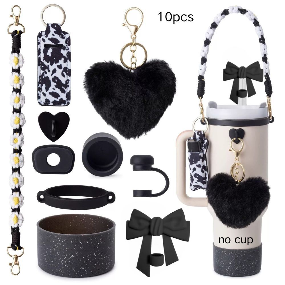 Ventas calientes accesorios de taza de agua stanley margarita cuerda de mano anillo de silicona gorra de paja flor bola de pelo de silicona taza de soporte