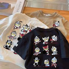 Boys' Short Sleeve T-Shirt Children's Summer Pure Cotton Printed Top Baby Middle and Small Children Round Neck Stylish Korean Version Base Shirt