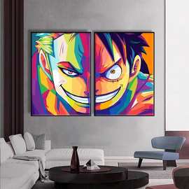 路飞动漫海报卡通帆布画艺术画装饰壁画图片客厅家居装饰