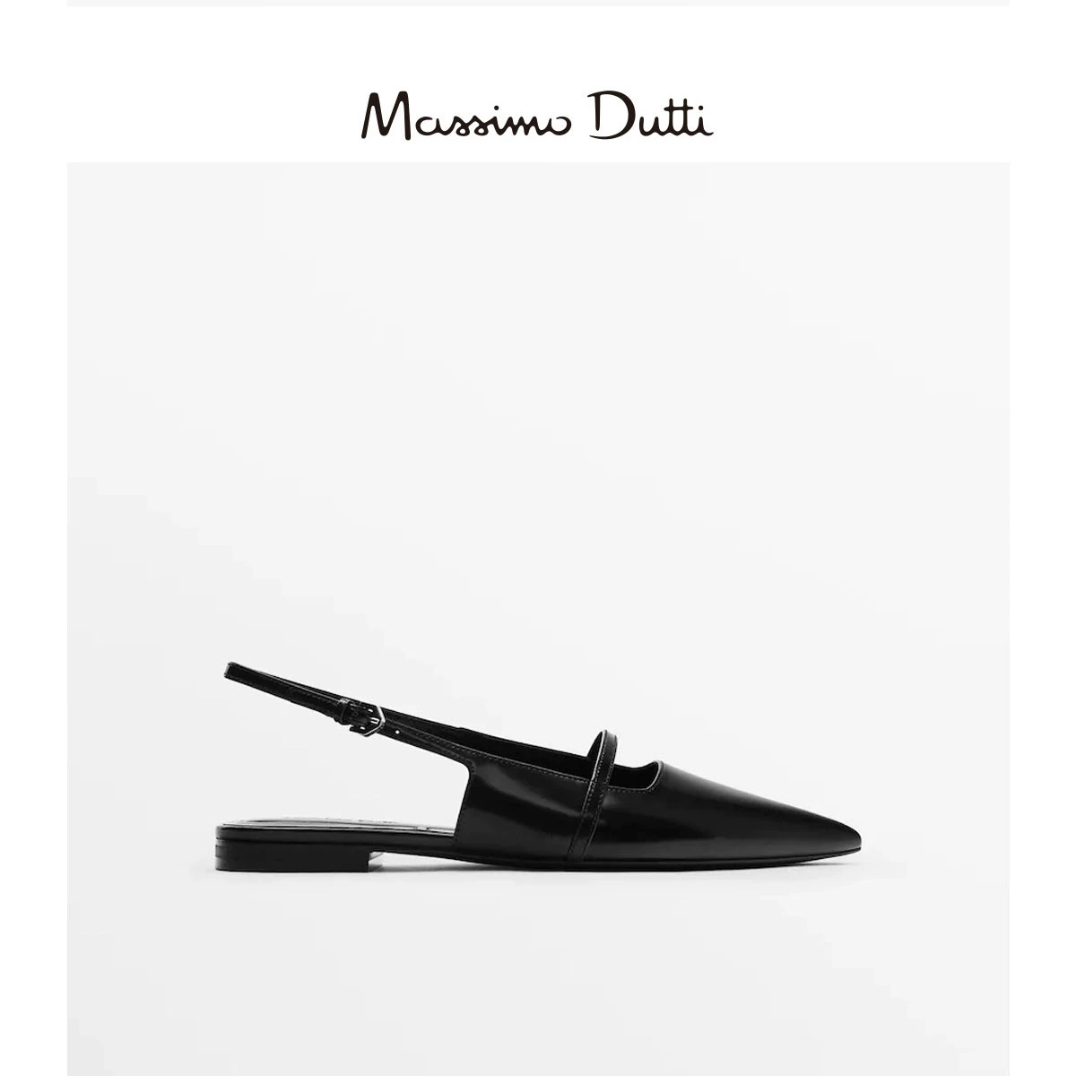 Женские туфли Massimo Dutti, новинка весна-лето 2025, черные балетки с острым носком из натуральной кожи, закрытые сандалии без каблука