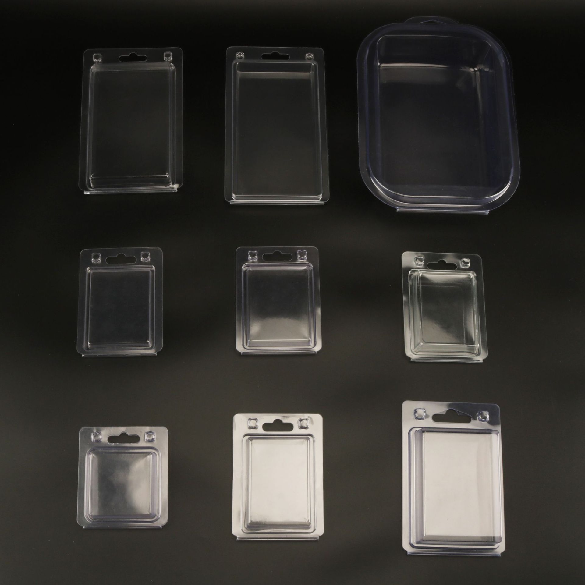 Empaquetado blíster cosmético transparente para juguetes electrónicos en stock, caja de plástico PET grueso plegable, caja blíster de PVC.