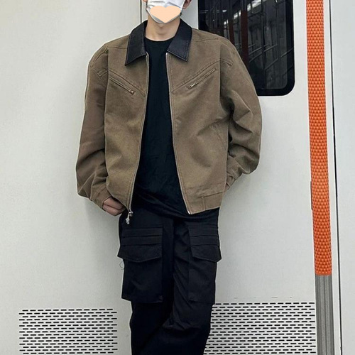 American retro washed lapel work coat for women's new spring style loose design niche men's jacket