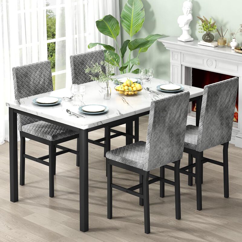 Modern and Simple Cross-Border E-Commerce Dining Table Set for Four People, Kitchen and Restaurant with Four Soft Cushioned Velvet