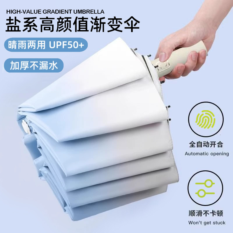 Gradient Color Sun Umbrella, High-Looking Umbrella for Girls, Dual-Use for Sun and Rain, Sun Protection, Ultraviolet Protection, Automatic Sunshade, Custom Logo