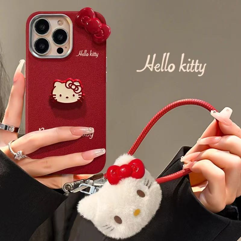 Girl ins rojo kt lazo para iPhone16 Apple 15ProMax/14 funda para teléfono 13 estéreo 15