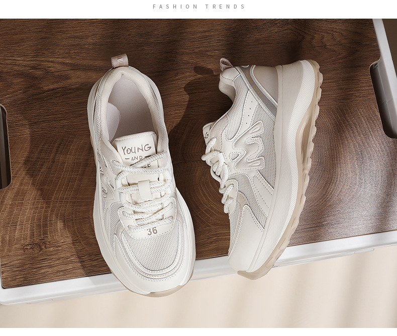 Giày sneaker nữ da thật kiểu waffle đế dày lưới thoáng khí mùa xuân hè 2026 — Trà sữa 7055, 7055 màu xám chi tiết 15