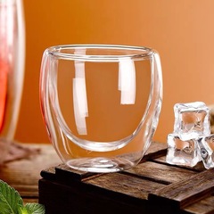 Household double-layer transparent glass water cup creative heat-resistant flower tea cup insulated cup cold drink milk juice coffee cup