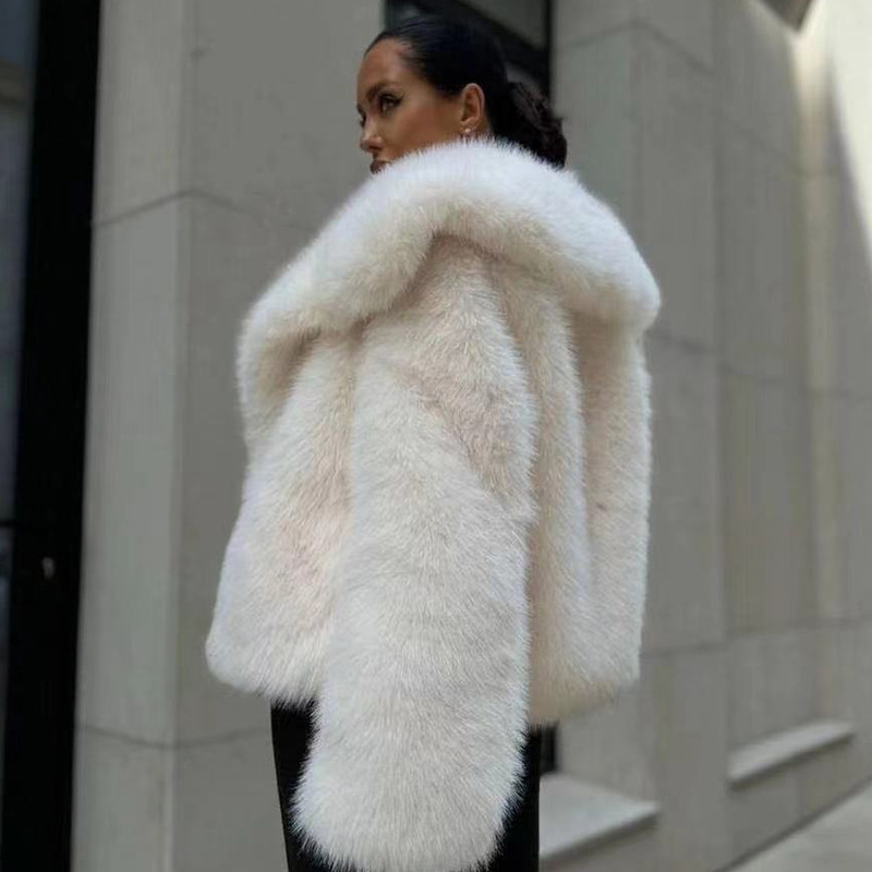 Fur large lapel fluffy casual fox fur jacket women's clothing_voghion.com