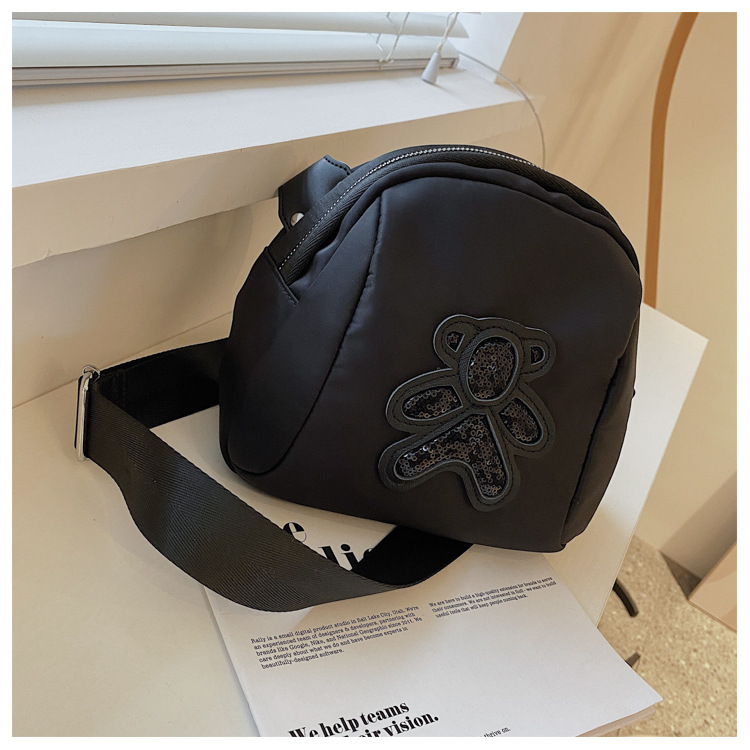commuter leisure bear sequined Oxford cloth bag crossbody bag chest bag shell bag_voghion.com