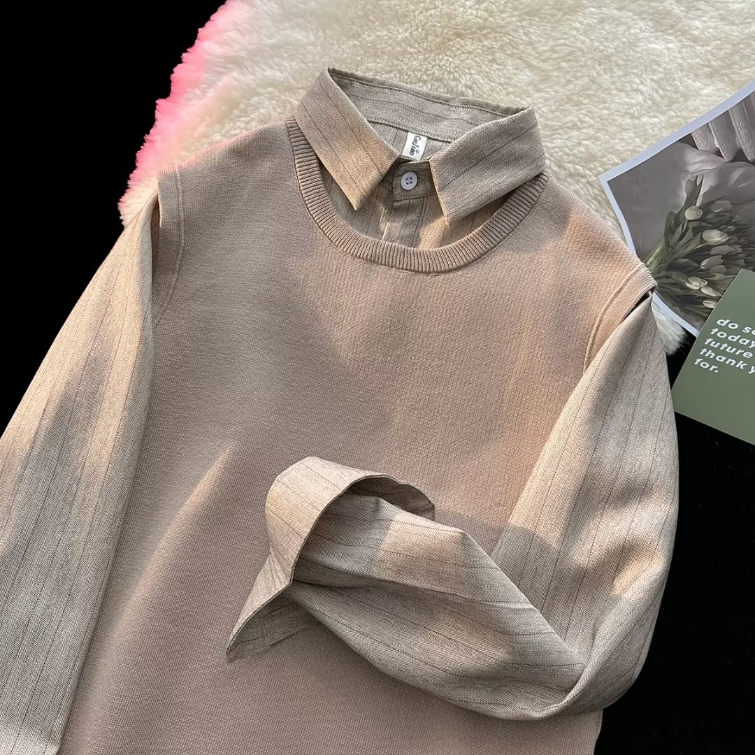 Zweiteiliger Pullover, Winterwarmes Hemd im koreanischen Stil, Trendig 2026; Dicke Freizeitjacke für Herren, Großhandel_voghion.com