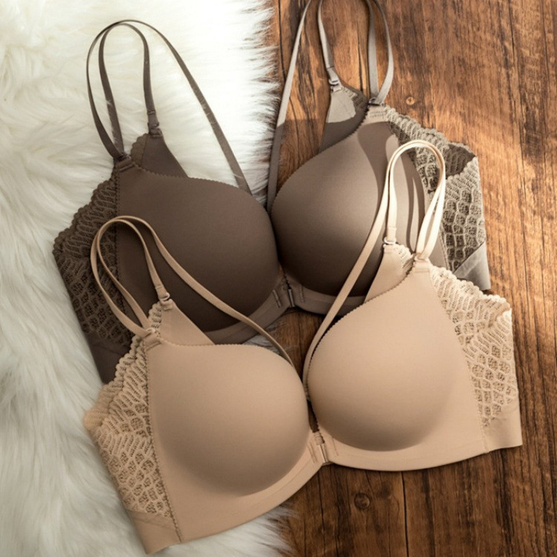 Original High-Quality 6333 Japanese Seamless Backless Front-Clasp Bra for Women, Wireless, Small Chest Push-Up Bra