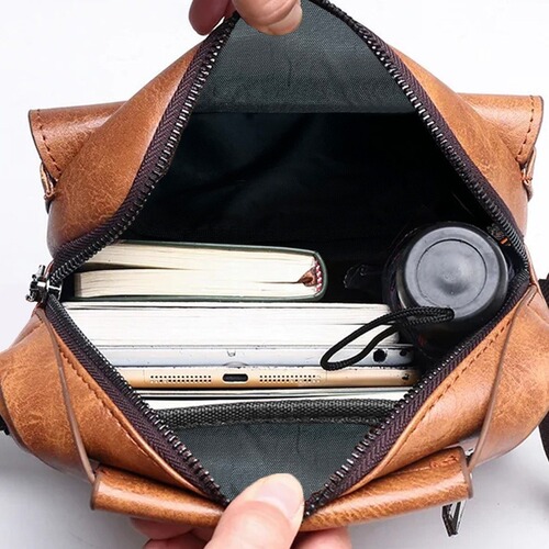 Fashionable unisex crossbody shoulder bag with soft pouch, slim vertical small backpack, multifunctional retro crossbody bag