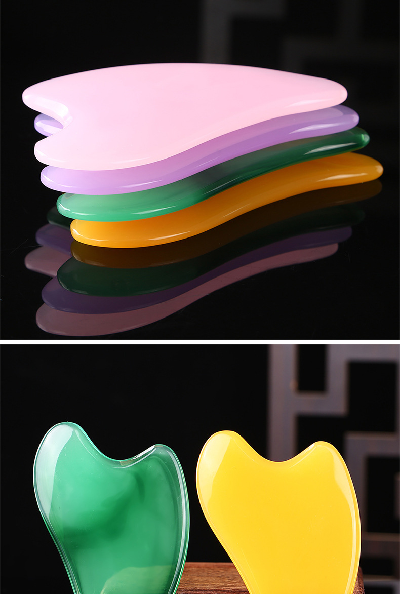 Resin Gua Sha Facial Sculpting Board Jawline Contour Massage Tool Pink Heart Shape Full Body Home Use in use