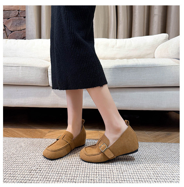 Giày lười nữ da lộn mũi tròn tăng chiều cao 5 cm phong cách Hàn Quốc — Khaki (toàn dải), Màu mơ (toàn dải), nâu sẫm chi tiết 27