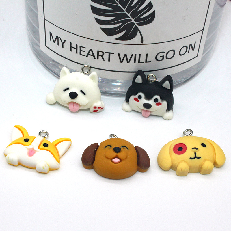 귀여운 만화 강아지 동물 머리 수지 보석 펜던트 diy 귀여운 귀걸이 목걸이 키 체인 의류 액세서리