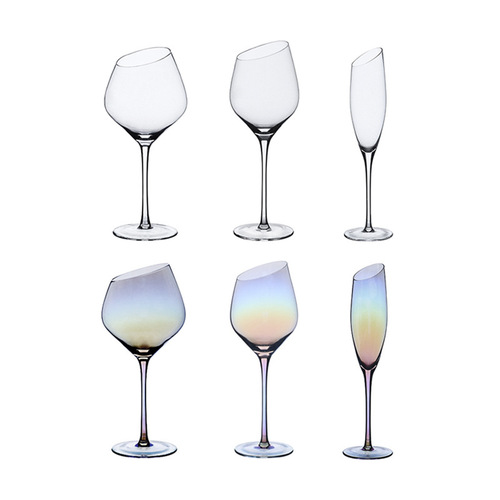 Creative slant lip red wine glass set ion plated champagne glass tall glass ins style crystal wine glass wholesale