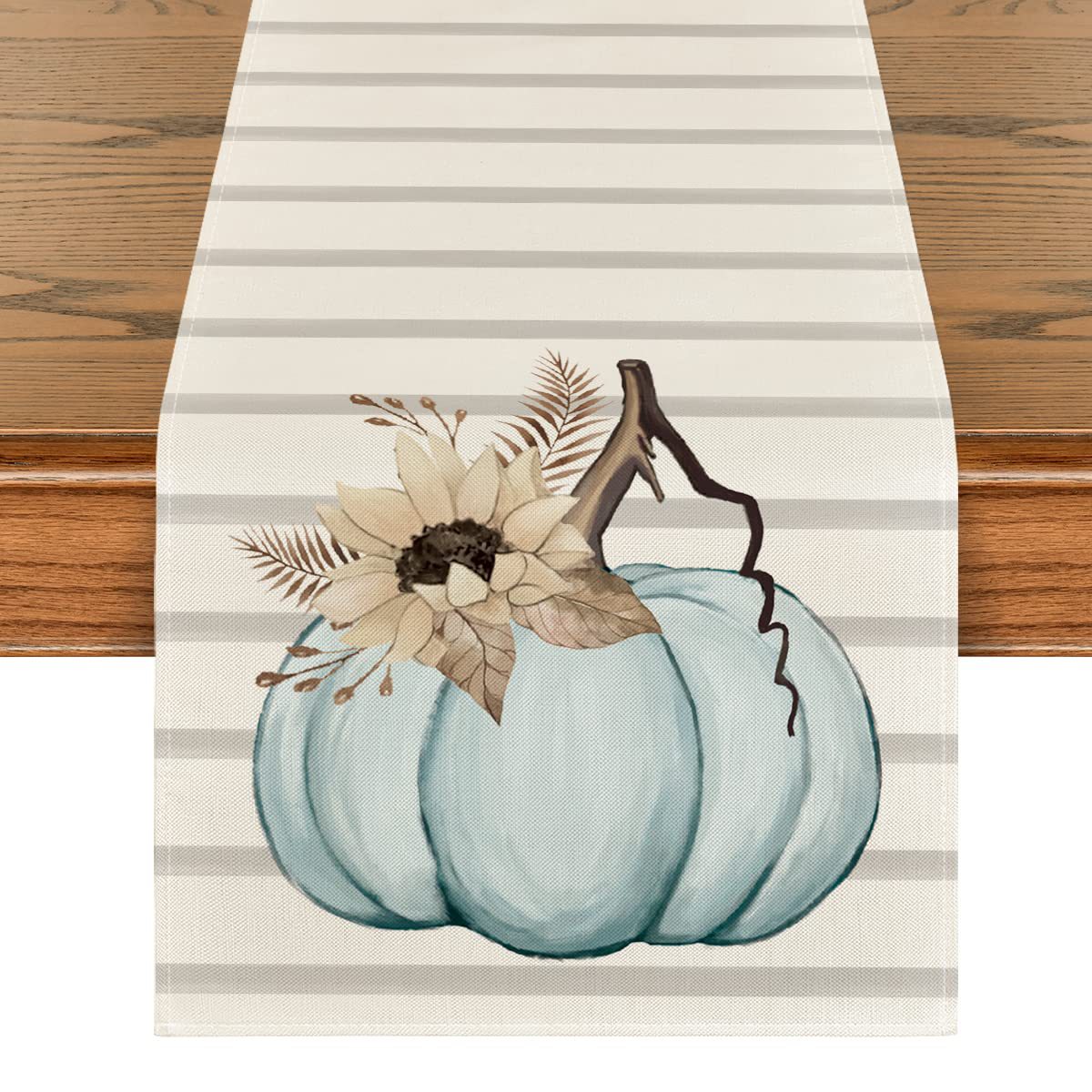 Bandera de mesa de Acción de Gracias calabaza lino almohadilla lavable toalla de mesa tela impresa antideslizante almohadilla de mesa rayas aislamiento térmico bandera de mesa image 9