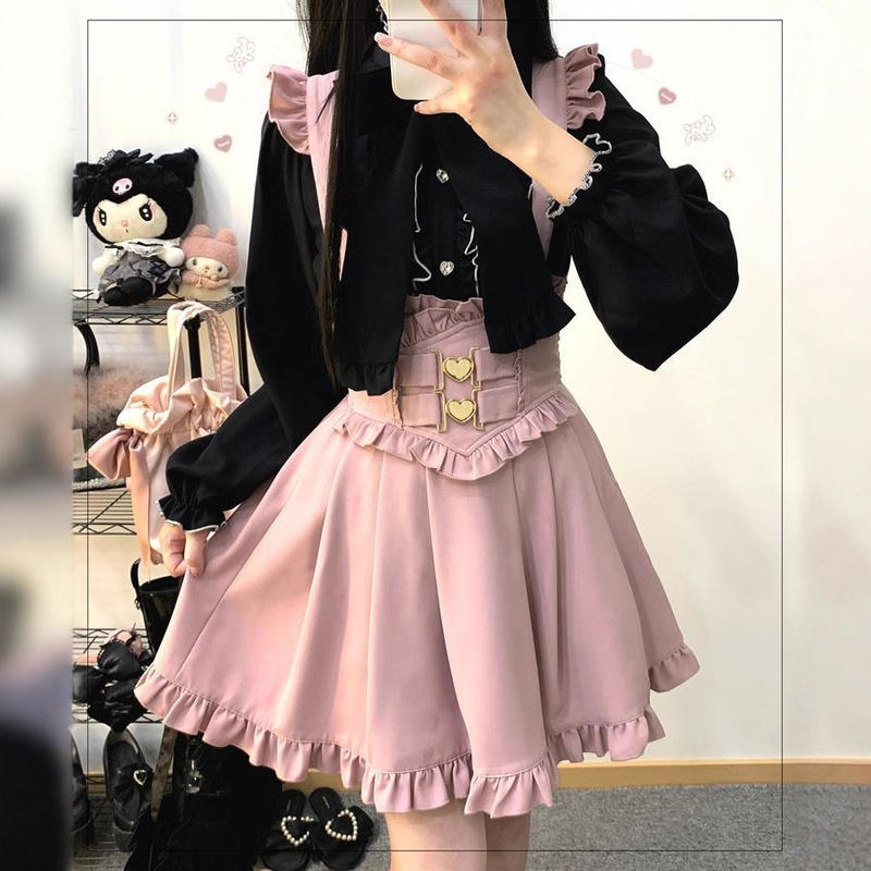 Sweetheart Encounter Japanese Style Mass-Produced Lace Spring and Autumn Design Top and Skirt Shirt High-Waisted Skirt Set Two-Piece Set