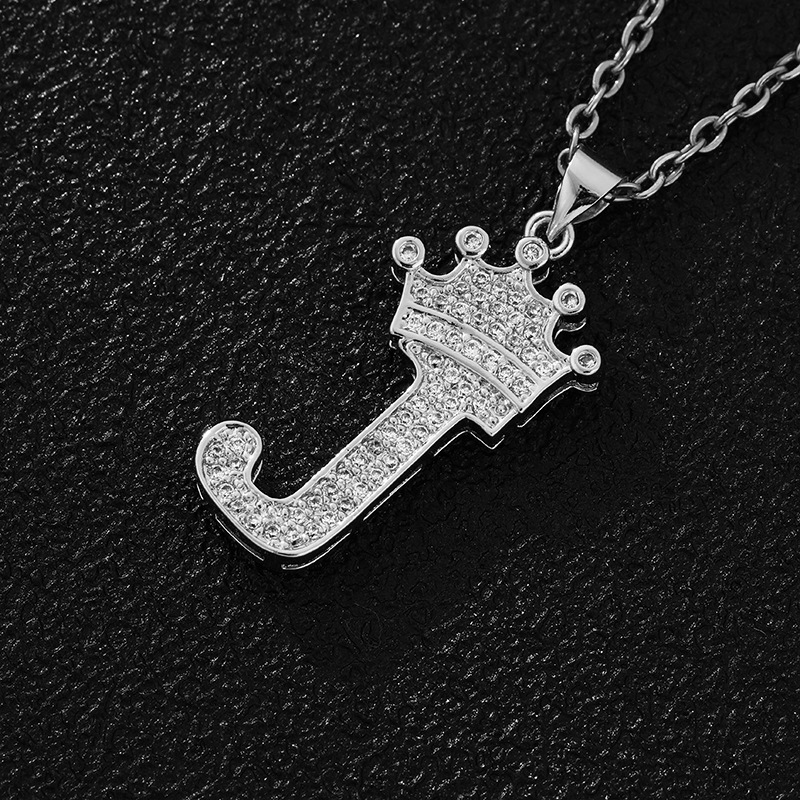 Wholesale Retro Letter Crown Stainless Steel Copper Zircon Pendant Necklace display picture 3
