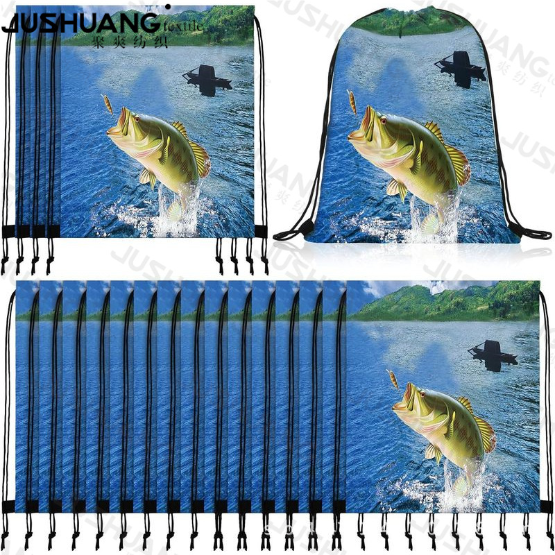 钓鱼三双肩抽绳背包袋子农场动物便携收纳袋涤纶手提抽绳袋束口