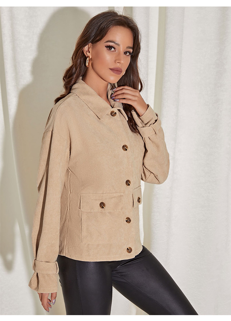 women s corduroy single-breasted short jacket nihaostyles clothing wholesale NSLIH73894