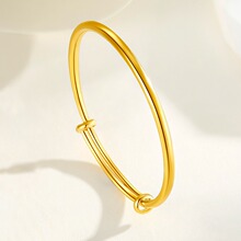 18K金推拉手镯不脱模Au750彩金光面实心女不脱模素圈手镯水贝黄金