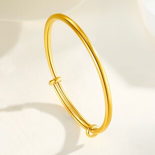 18K Gold Push-Pull Bracelet Without Stripping Au750 Color Gold Glossy Solid Women's Non-Stripping Plain Ring Bracelet Water Shell Gold