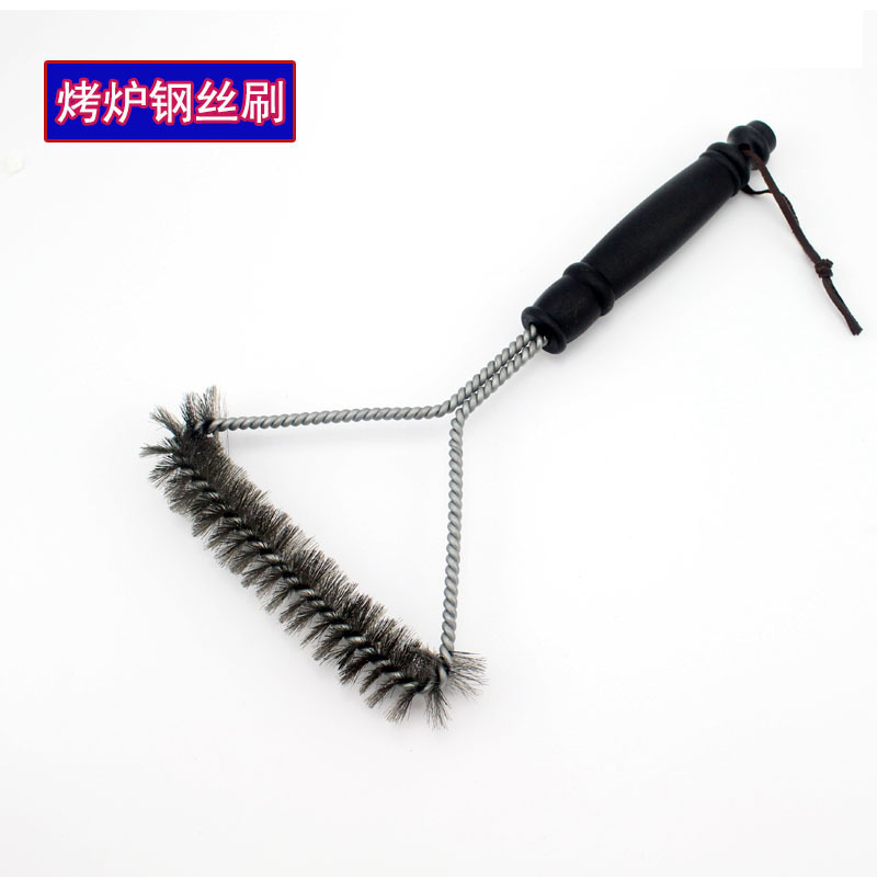 Wholesale foreign explosion ovens brush 12 -inch three -sided steel wire barbecue cleaning brush brighter barbecue brush 4