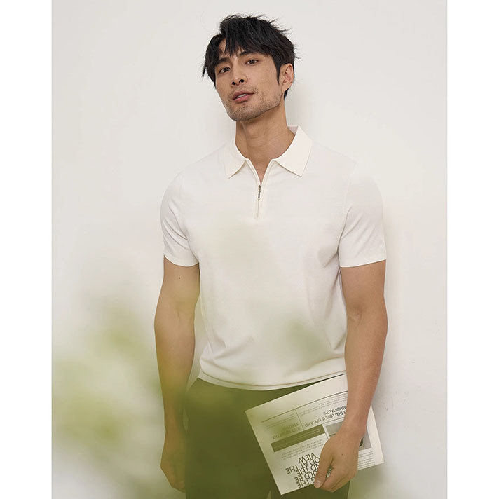 Polo camiseta camiseta de punto camiseta de manga corta camiseta de hombre solapa media cremallera vieja seda de hielo de verano fábrica transfronteriza al por mayor