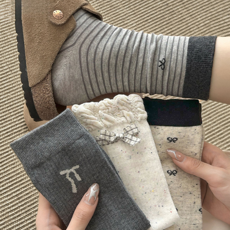 Women's bowknot socks, summer thin lace stacked socks, cotton socks, seamless, college style, Korean ballet style mid-calf socks Women's bowknot socks, summer thin lace stacked socks, cotton socks, seamless, college style, Korean ballet style mid-calf socks