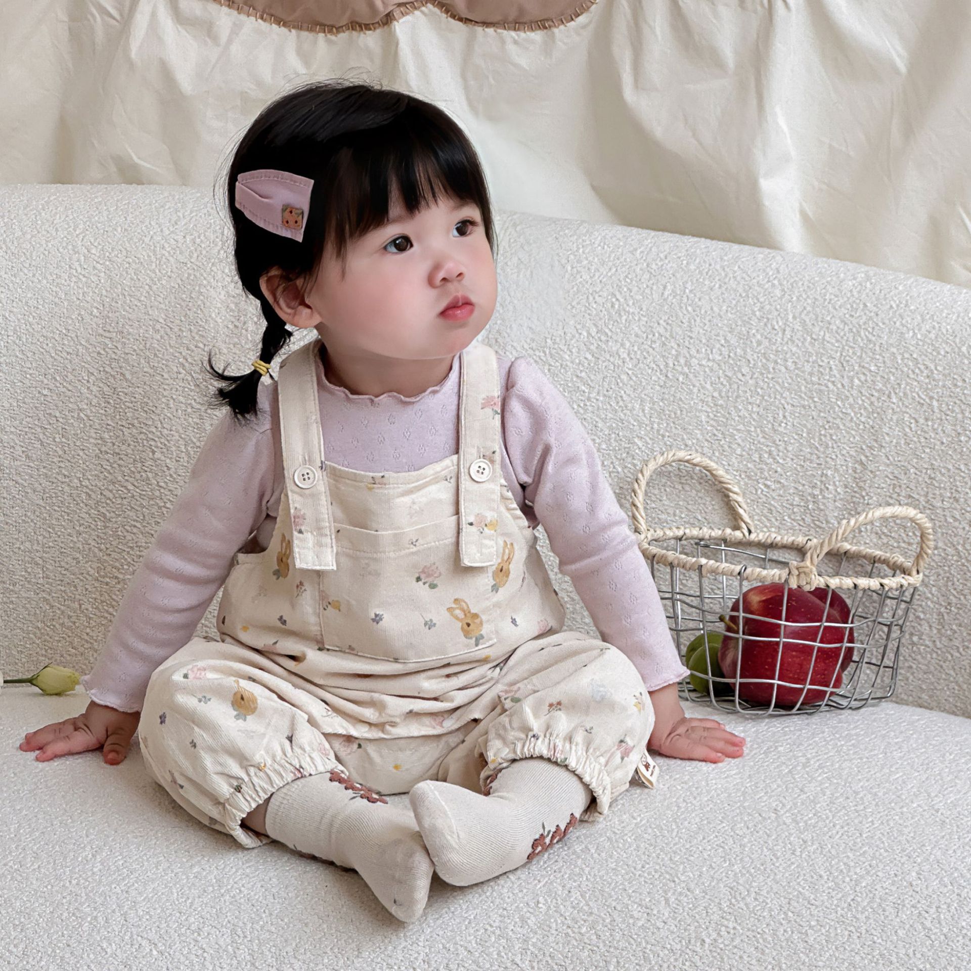 2024 traje de bebé de otoño traje de salida floral nórdico camisa de fondo de bebé femenino mono traje de dos piezas para niños pequeños Mori