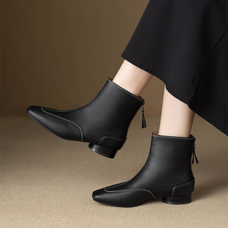 Otoño y invierno nuevas botas cuadradas de talón grueso temperamento de mujer Chelsea retro francesa botas de cuero suave estilo británico Martin image 7