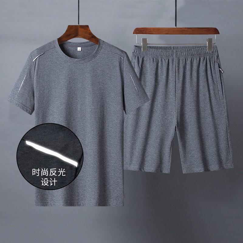 M - 8XL de verano delgado traje casual hombre camiseta suelta papá manga corta pantalones cortos de abuelo de dos piezas