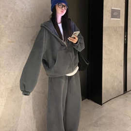 特大码300斤时尚宽松跑步运动服套装女秋季胖MM卫衣长裤两件套240