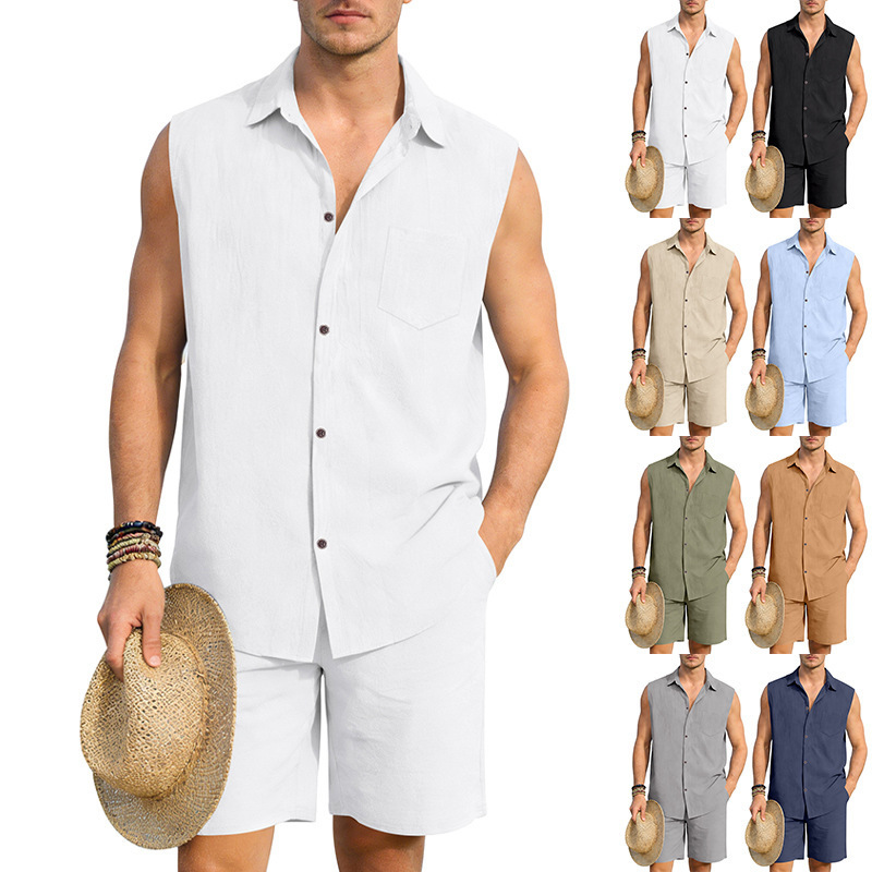 Chaleco de lino sin mangas para hombre estilo casual verano_voghion.com