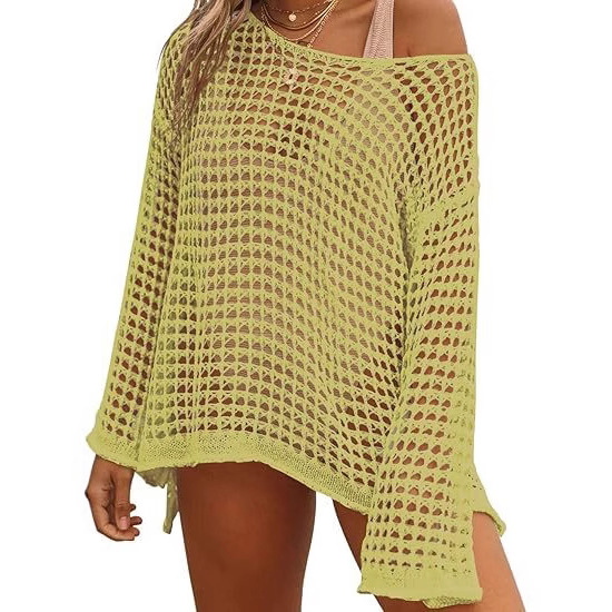 Verano nuevo blusa de color sólido blusa ligera transpirable suave agujero dulce cardigan de manga larga de punto vestido de mujer