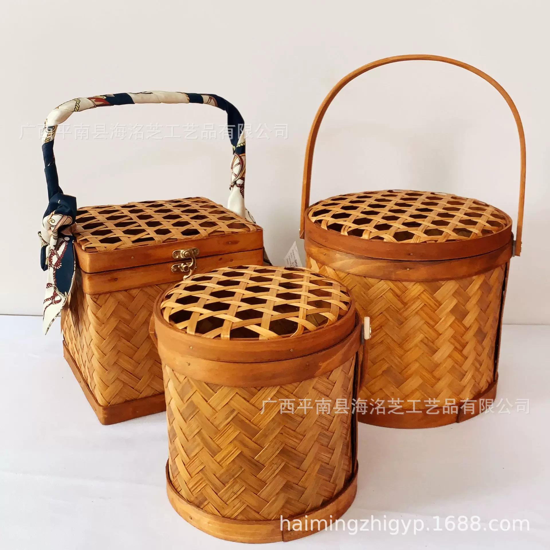 广西新款竹编中秋节月饼茶叶篓新年礼品包装竹篮茶具礼盒