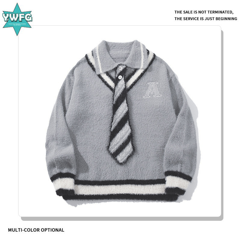 YWFG mujer americana retro estilo universitario otoño 2024 pareja superior versátil cuello redondo manga larga suéter de punto