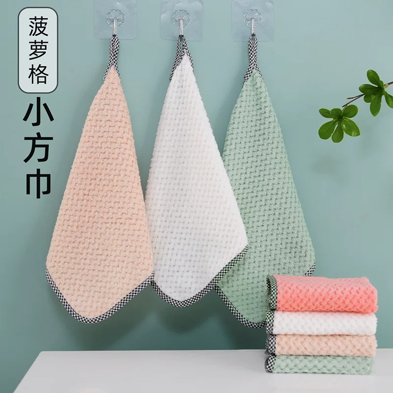 Kitchen rag coral velvet pineapple square scarf thickened water absorption small square scarf can hang hand scarf clean dishwashing towel