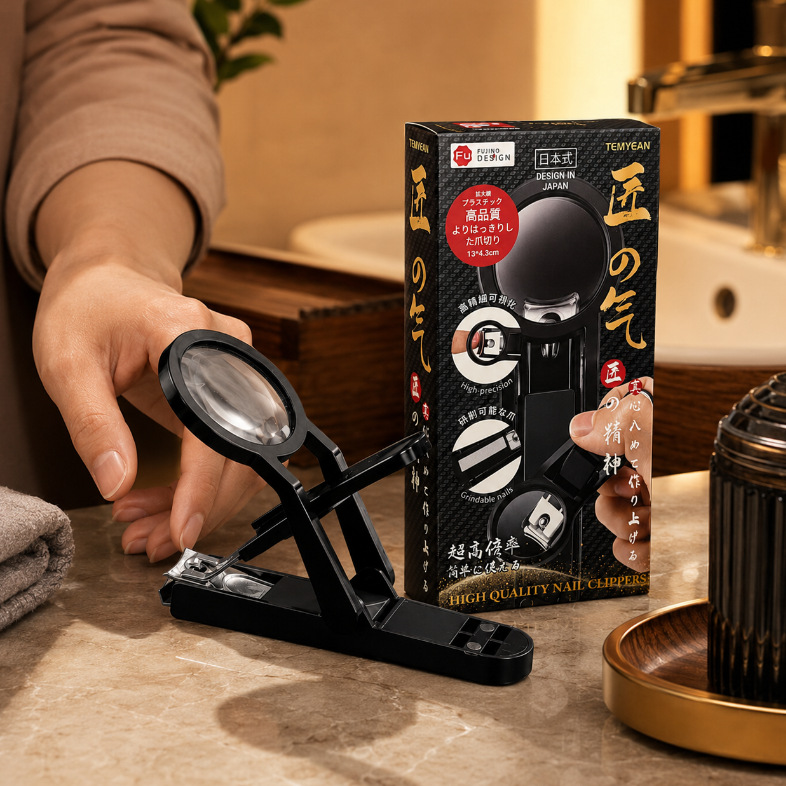 TEMYEAN Magnifying Glass Nail Clipper for Middle-Aged and Elderly, Multifunctional, Anti-Aging, Clear, Non-Splashing, Sharp Nail Scissors