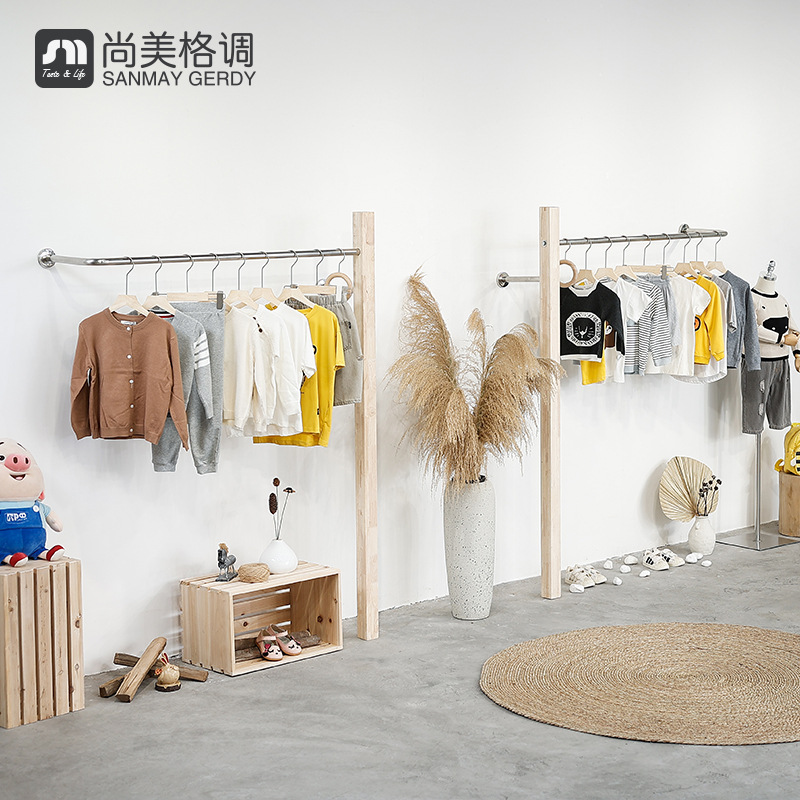Stainless steel goods shelves couture Wall Display rack Ladies shop Display rack Floor type Children's clothing store combination Coat hanger