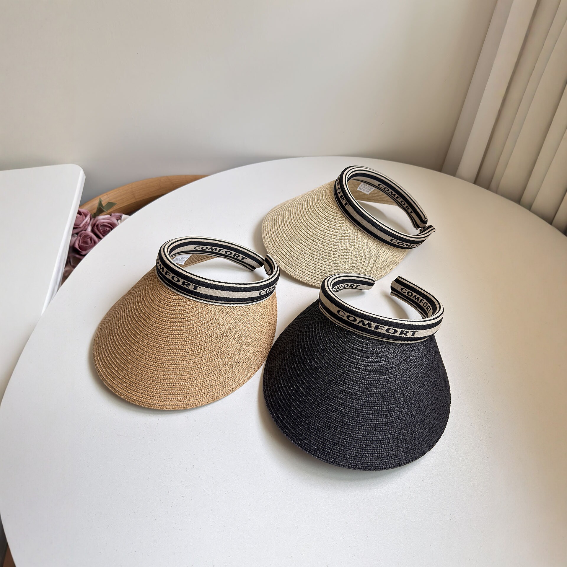 Damen-Sommer-Sonnenschutzhut mit breiter Krempe, Strohgewebe, Stirnband, vielseitiger Gesichtsschutz für Outdoor-Aktivitäten_voghion.com