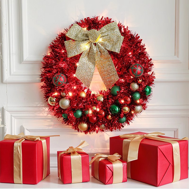 Gangheng Christmas Guirnalda Colgante de puerta 45CM Bola de Navidad roja Decoración de puerta y ventana Decoración de guirnalda Decoración de escena Decoración de puerta