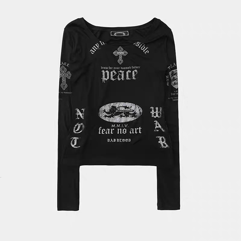 Badblood BCAC serie hacer vieja camiseta delgada impresión retro camiseta de manga larga camiseta de chica caliente superior