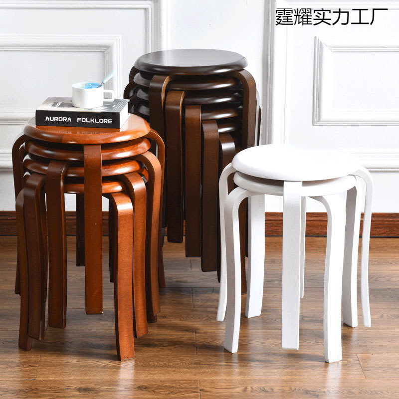 餐厅凳子 实木圆凳可叠放家用凳子现代简餐桌小矮凳客厅板凳