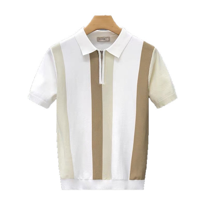 POLO suéter de punto de manga corta con solapa para hombre medio cremallera a juego de color negocio británico delgado marca de moda comercio exterior transfronterizo al por mayor