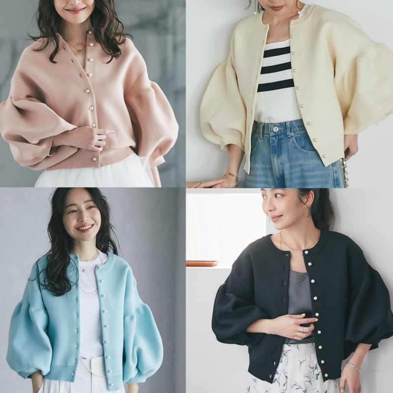 Real shot, large stock, fashionable, simple, high-end OL white-collar professional, simple and elegant pearl knitted thick cardigan jacket