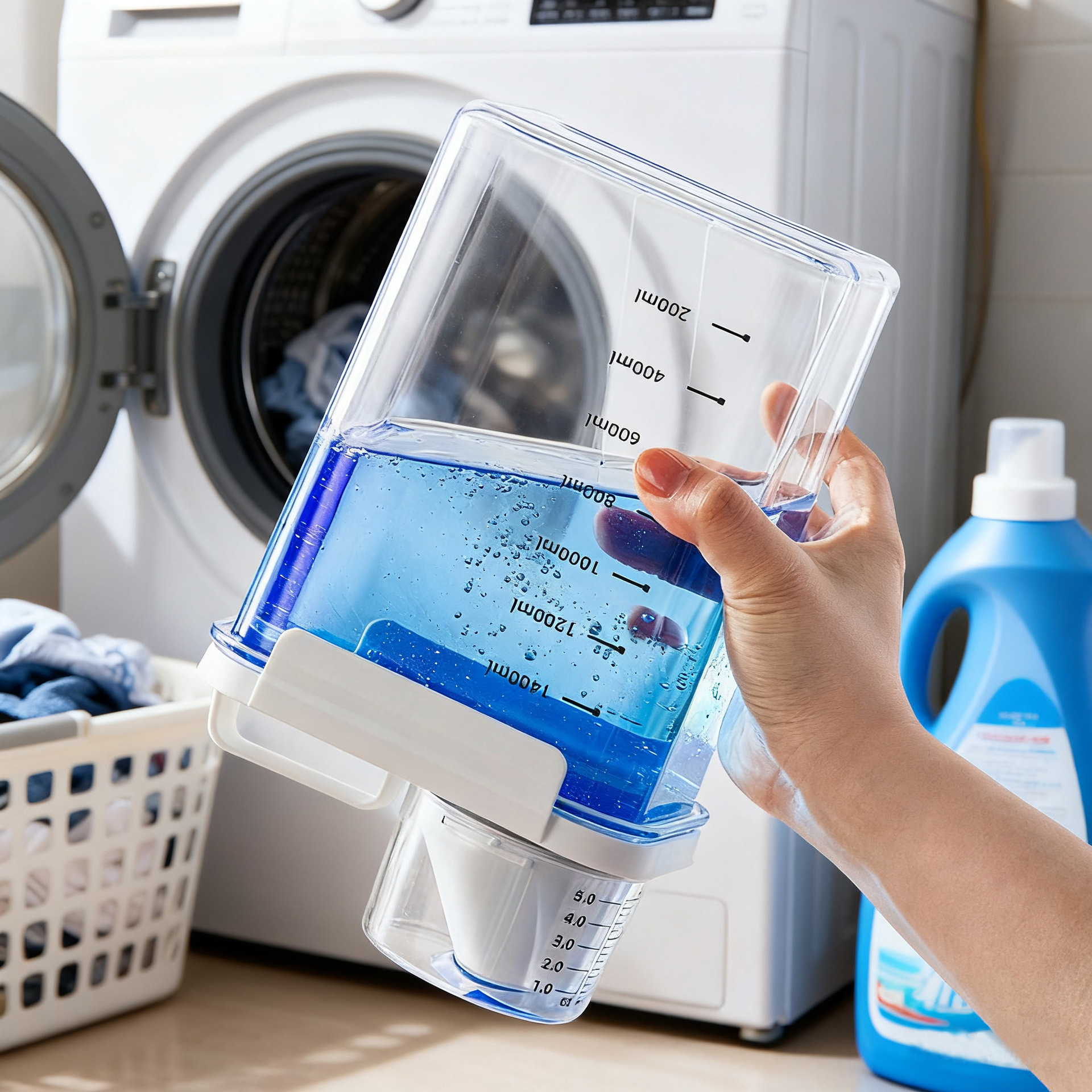 일본 세척 분말 저장 상자 밀봉 스케일 측정 컵 저장 항아리 가정용 소독 세척 병 옷 액체 저장 양동이