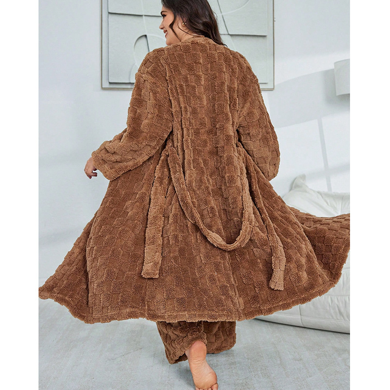 GraceChic GraceChic Cross-Border Fluffy Plus Size Women's Three-Piece Pajamas Set Autumn Winter New European And American Style Sexy_voghion.com